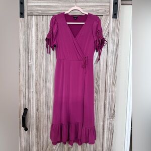 Torrid Fuchsia Midi Dress with Ruched Sleeves